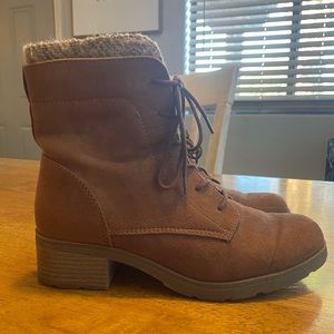 Womens brown combat boots with boot sock look